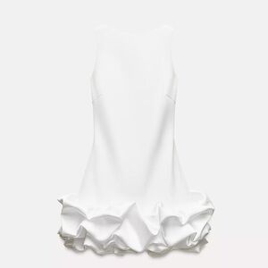 Zara White Ruffle Hem Jumpsuit